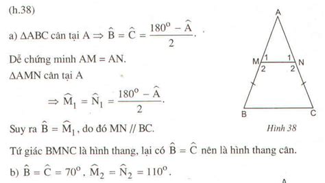 cho tam giác ABC cân tại A . Trên cạnh AB,AC lấy các điểm M,N sao cho ...