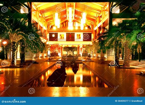 The hotel lobby at night stock image. Image of holiday - 30459277