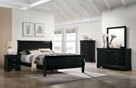 Transitonal Style Black Solid wood 4pc Bedroom Set Queen Size Bed ...