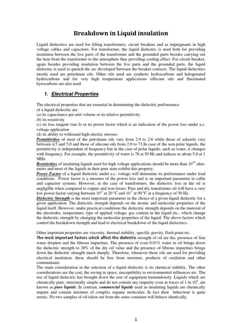 Breakdown in Liquid Insulation | PDF | Electrical Breakdown | Dielectric