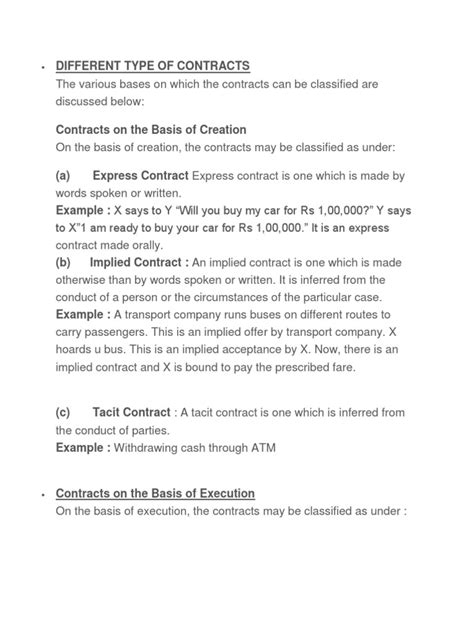 Types of Contract | PDF | Contract Law | Legal Concepts