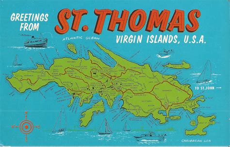 VINTAGE POSTCARD: St. Thomas, US Virgin Islands - MAP – 1971 | Us ...