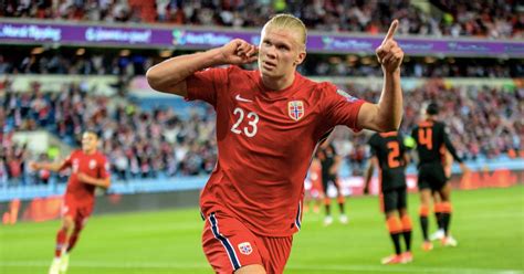 Erling Haaland celebrates after scoring for Norway. - Planet Football