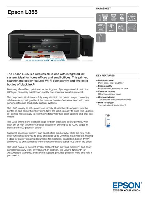 Epson L355 Datasheet | PDF | Image Scanner | Office Equipment