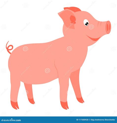 Colorful Cartoon Happy Standing Pig Side View Stock Illustration ...