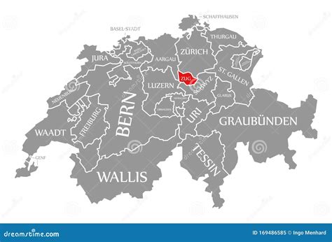 Zug Red Highlighted in Map of Switzerland Stock Illustration ...