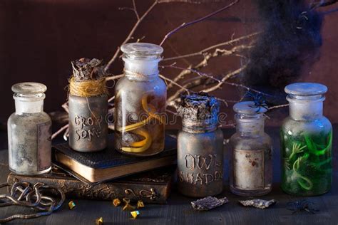 Witch Apothecary Jars Magic Potions Halloween Decoration Stock Photo ...