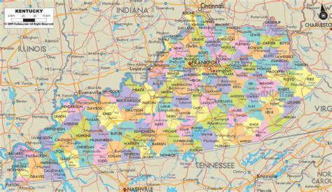 Detailed Map of Kentucky State USA - Ezilon Maps