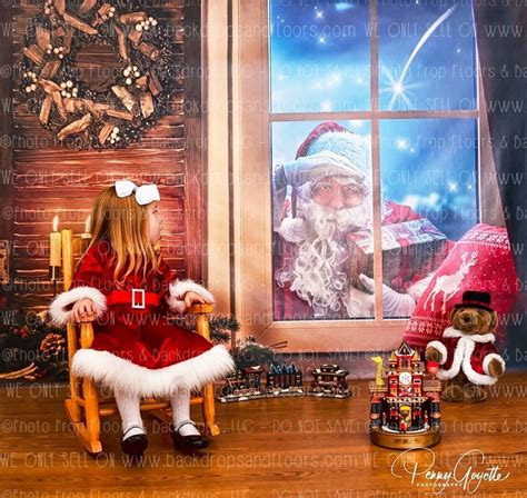 Santa Claus Peeking in Window Photography Backdrop Holiday | Etsy