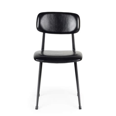 Stackable bar chairs with armrests made of leather.