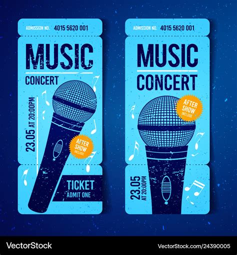 Music concert ticket template with microphone Vector Image