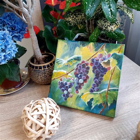 Grape Vine Painting Original Oil on Canvas Grapes Kitchen Wall | Etsy