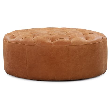 Ascot Leather Ottoman | Poly & Bark | Round leather ottoman, Tufted ...