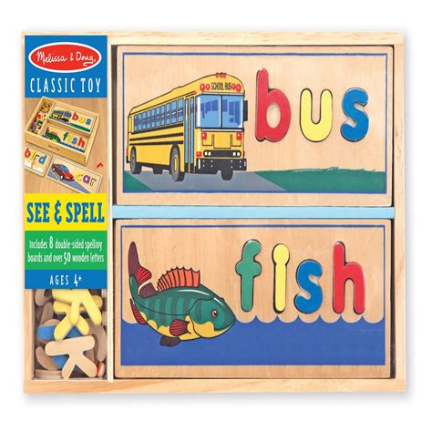 Melissa & Doug See & Spell Wooden Educational Toy With 8 Double-Sided ...