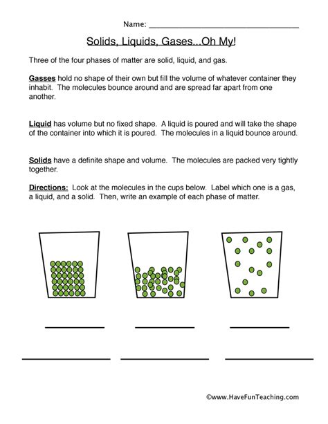 States of Matter Examples Worksheet by Teach Simple