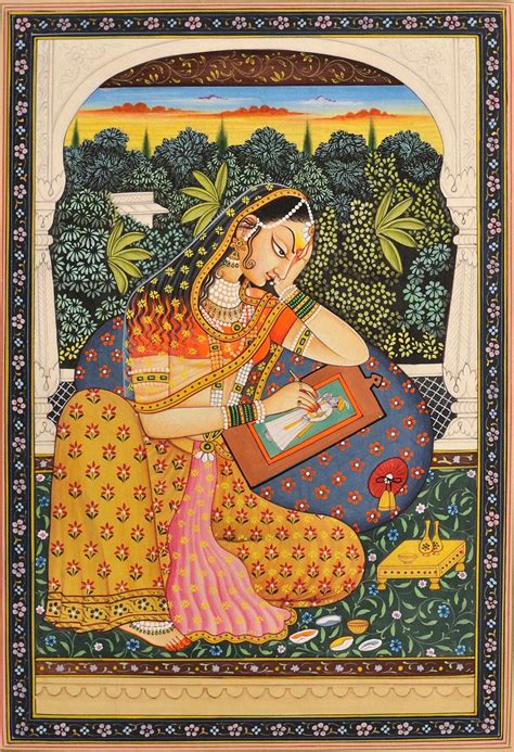 The Young Princess Absorbed in Portraying Her Lord | Mughal art ...