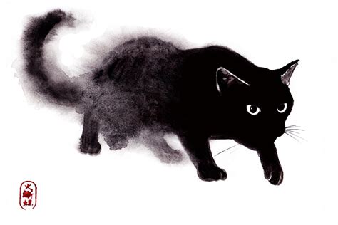 Watercolor Zen Art, Black Cat Graphic by NeVinci · Creative Fabrica