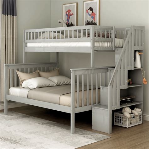 Harper&Bright Designs Twin Over Full Bunk Bed with Stairs and Storage ...