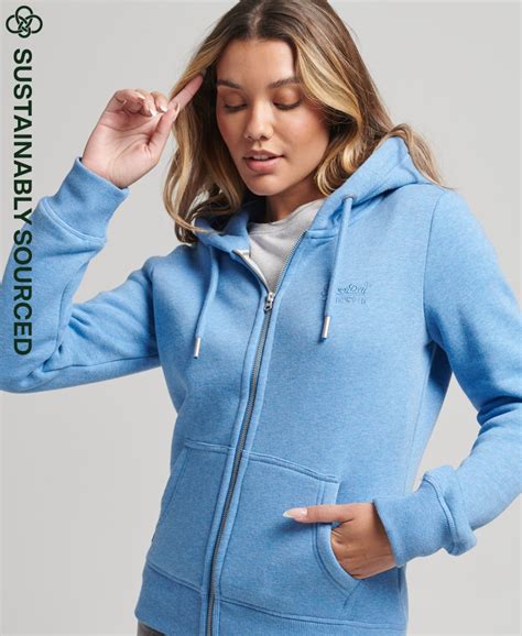 Women's - Organic Cotton Essential Logo Zip Hoodie in Blue | Superdry IE