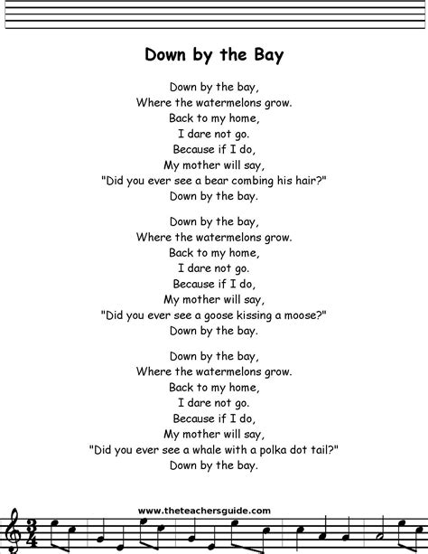 Down by the Bay Lyrics, Printout, MIDI, and Video | Children songs ...