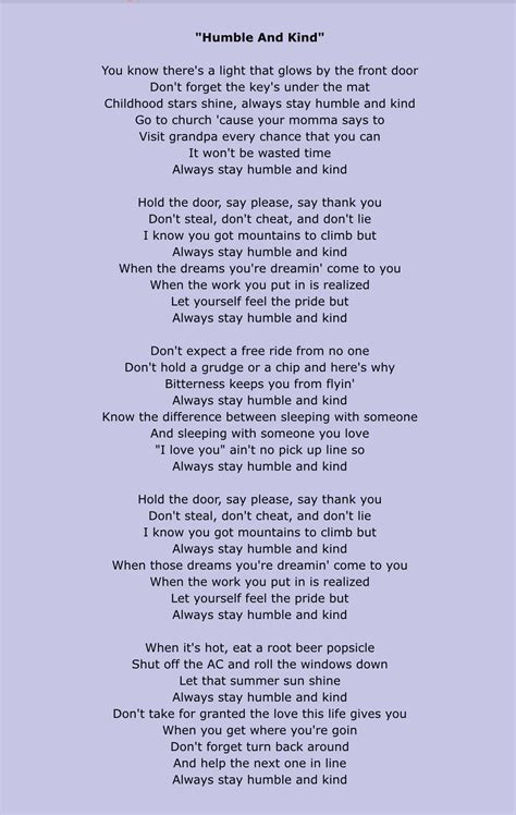 Tim McGraw - Humble and Kind Lyrics