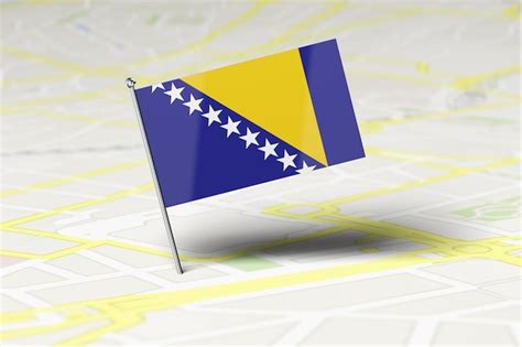 Premium Photo | Bosnia national flag location pin stuck into a city ...