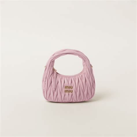 Alabaster Pink Wander Matelassé Nappa Leather Mini Hobo Bag | Miu Miu