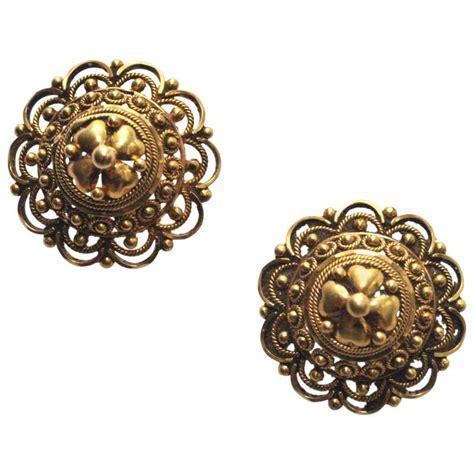 Indian Hand-Tooled Gold Stud Earrings For Sale at 1stDibs | indian gold ...