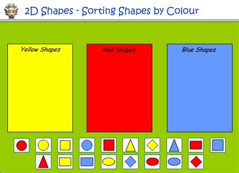 Sorting shapes according to colour and shape, Mathematics skills online ...