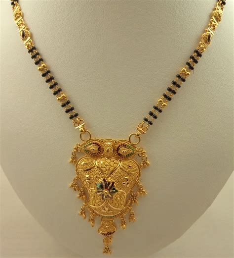 22 Karat Gold 2 Row Mangalsutra with Meenakari Filigree Fancy Pendant ...