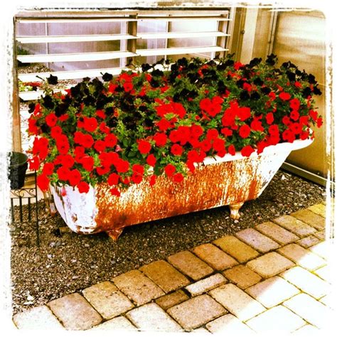 Old bathtub with flowers Old Bathtub, Bathtub Ideas, Small Cottage ...