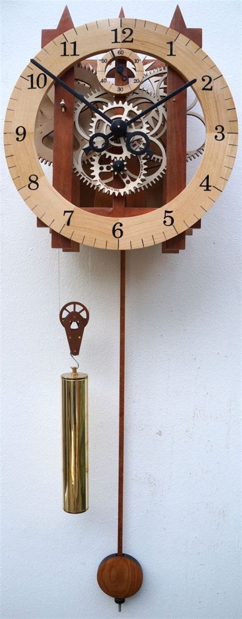 Large wooden mechanical skeleton wall clock with pendulum. Weight ...