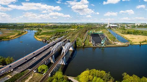 Road And Rail Bridges On The Oder River In Szczecin Poland Stock Photo ...