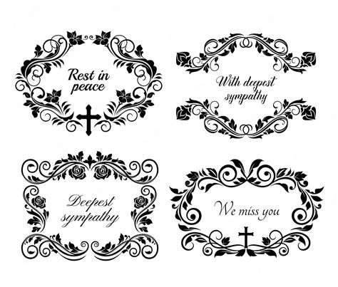 Premium Vector | Funeral obituary condolence frames and RIP flowers