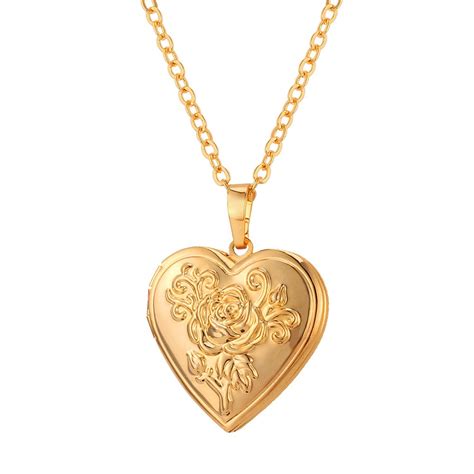 U7 Heart Shaped Photo Locket Pendant Women Fashion Jewelry 18K Gold ...