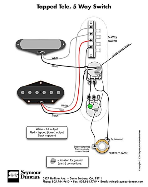 Tele Wiring Diagram, tapped with a 5 way switch | Guitar pickups ...