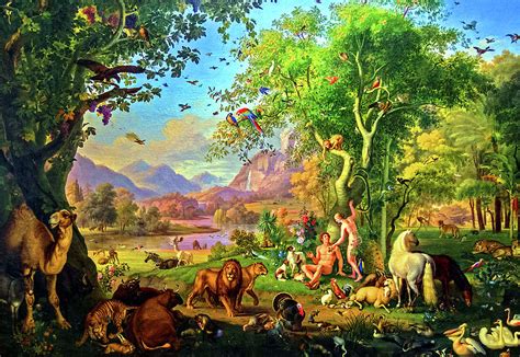 Adam and Eve in the Garden of Eden Painting by Johann Wenzel Peter | Pixels