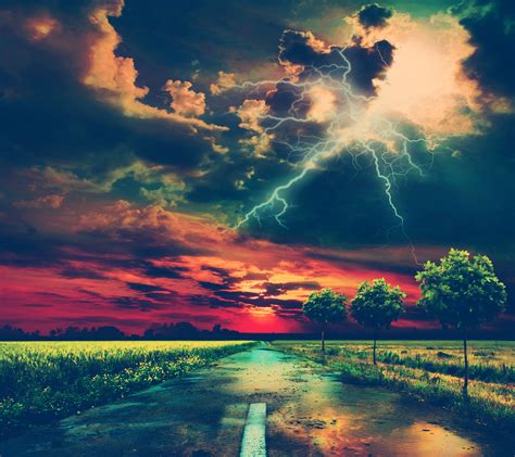 landscape, Road, Lightning, Storm Wallpapers HD / Desktop and Mobile ...