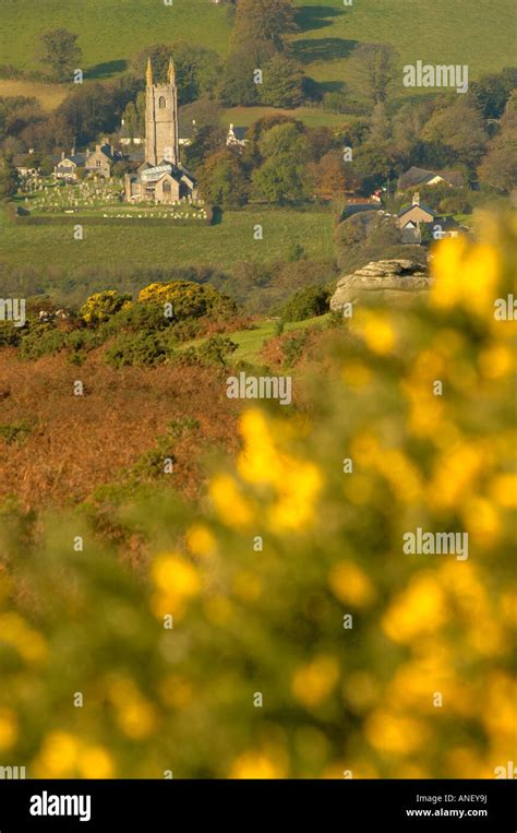 Widecombe church and village from above Widecombe in the moor Dartmoor ...