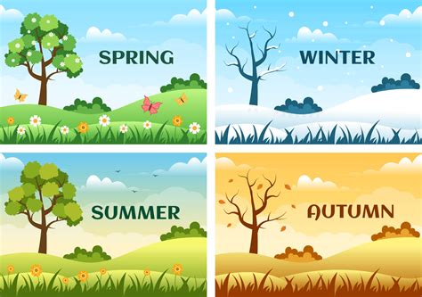 Scenery of the Four Seasons of Nature with Landscape Spring, Summer ...