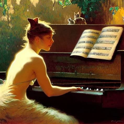 cat, playing piano, painting by gaston bussiere, craig | Stable ...