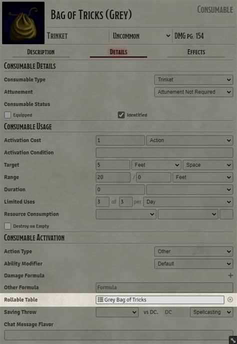 Items with Rollable Tables DnD5e | Foundry Virtual Tabletop