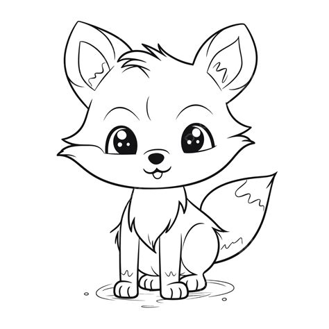 Cute Little Fox Coloring Pages Outline Sketch Drawing Vector, Fox ...