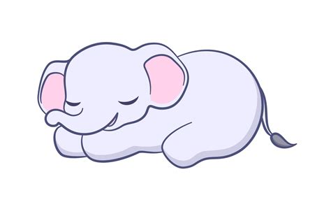 Cute baby elephant sleeping resting cartoon illustration. Animal mammal ...