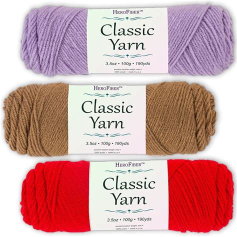 Soft Acrylic Yarn 3-Pack, 3.5oz / ball, Lavender Light + Brown Warm ...