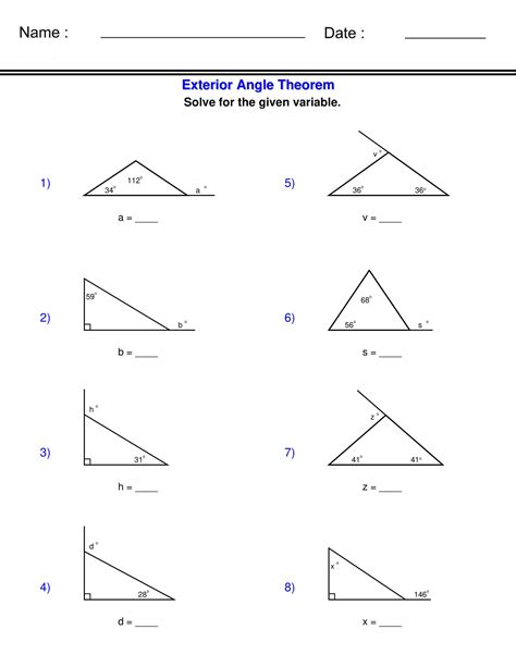 The Exterior Angle Theorem - Triangle Worksheets | Made By Teachers