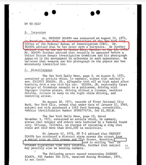 1972 - FBI report on Colombo Soldier / Informant Greg Scarpa. After ...