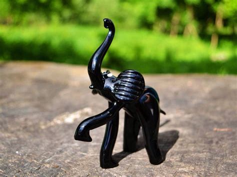 Glass Elephant Figurine Animals Glass Black Elephant Trunk up - Etsy