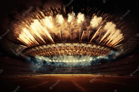 Premium Photo | Celebrations are held with fireworks at the Stadium ...