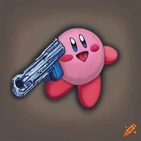 Kirby holding a gun on Craiyon